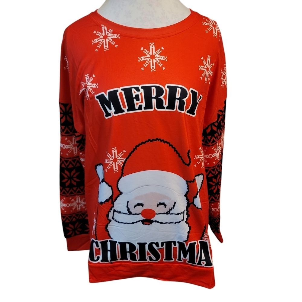 Women's Merry Christmas Santa Claus Christmas Long Sleeve Sweatshirt - NIP